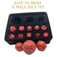 Load image into Gallery viewer, 13 Piece Deluxe Dungeon Master Polyhedral RPG Dice Set -Choice of Colours