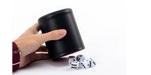 Load image into Gallery viewer, Professional Dice Cup Set – Five Red Felt-Lined Black Cups - Quality PU Leather - Includes 25 White Six-Sided Dot Die - Quiet Shaker for Yahtzee Bar Party Family Games
