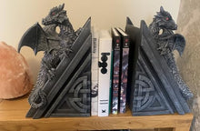 Load image into Gallery viewer, 40cm Dragon Book Ends - Grey Resin Gothic Statue Shelf Decor
