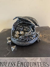 Load image into Gallery viewer, 14cm Dragon DnD Dice Jail Guardian in Silver - Perfect for RPG
