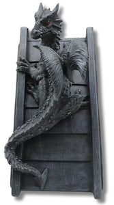 40cm Dragon Book Ends - Grey Resin Gothic Statue Shelf Decor