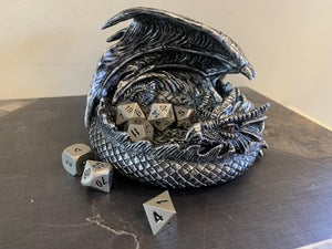 14cm Dragon DnD Dice Jail Guardian in Silver - Perfect for RPG