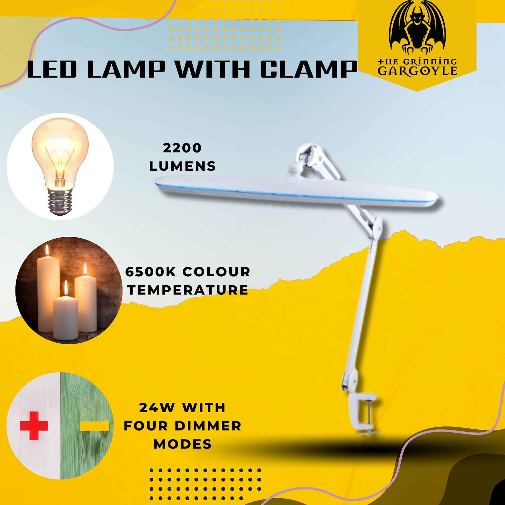 2200 Lm LED Task Lamp w/Clamp 24W Super Bright Desk Light Working